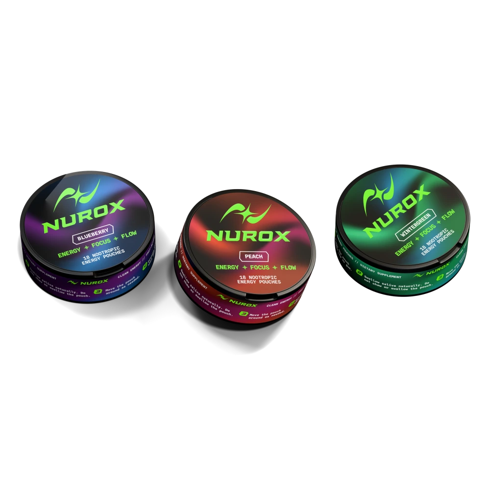 Nurox Blueberry, Peach and Wintergreen tins